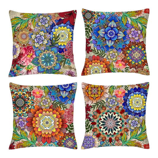 Hemasa Colorful Floral Mandala Pattern Pillow Covers  Suitable For Sofa Bedroom Car Pillow Cover