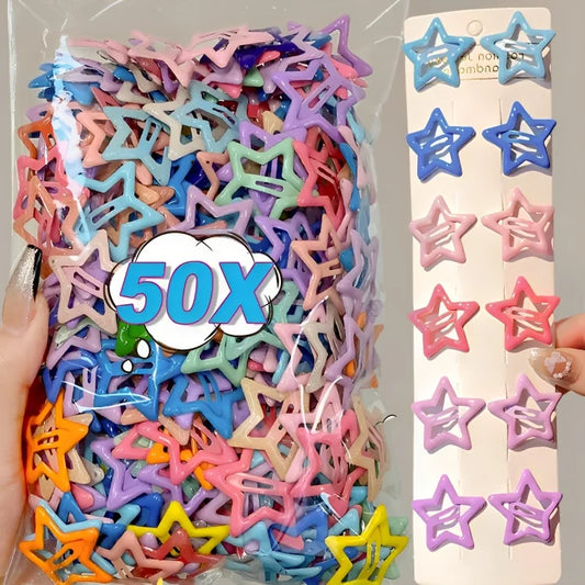 10-50pcs Colorful Korean Star Barrettes Y2K Sweet Girls BB Solid Star Hairclips Metal Snap Clip Headdress Hair Jewelry Clips