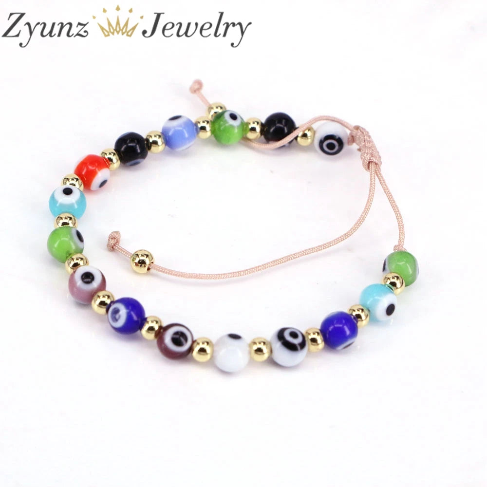 10PCS, Turkish Crystal Eye Bracelets For Women Lampwork Glass Beads Chains Lucky Jewelry Accessories Fashion Macrame Bracelets