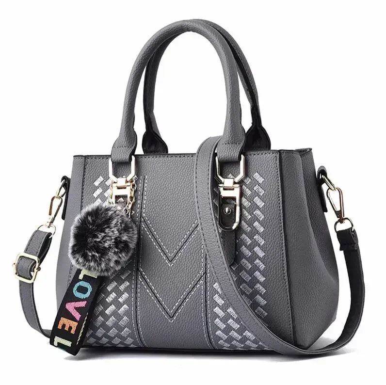 Hemasa Embroidery Messenger Bags Women Leather Handbag for Women Sac a Main Ladies hair ball Hand Bag
