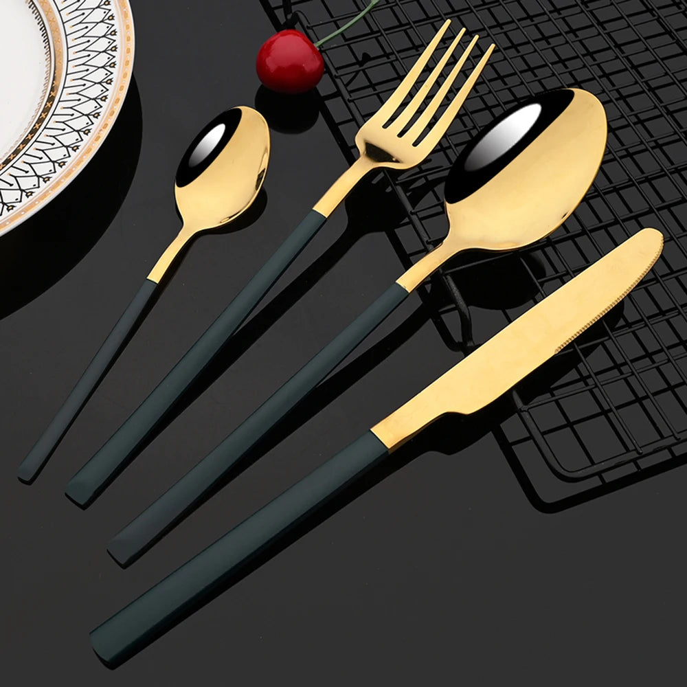 Hemasa 30Pcs Dinnerware Mirror Stainless Steel Cutlery Set Rainbow Knife Dessert Fork Spoon Silverware Kitchen Party Dinner Tableware