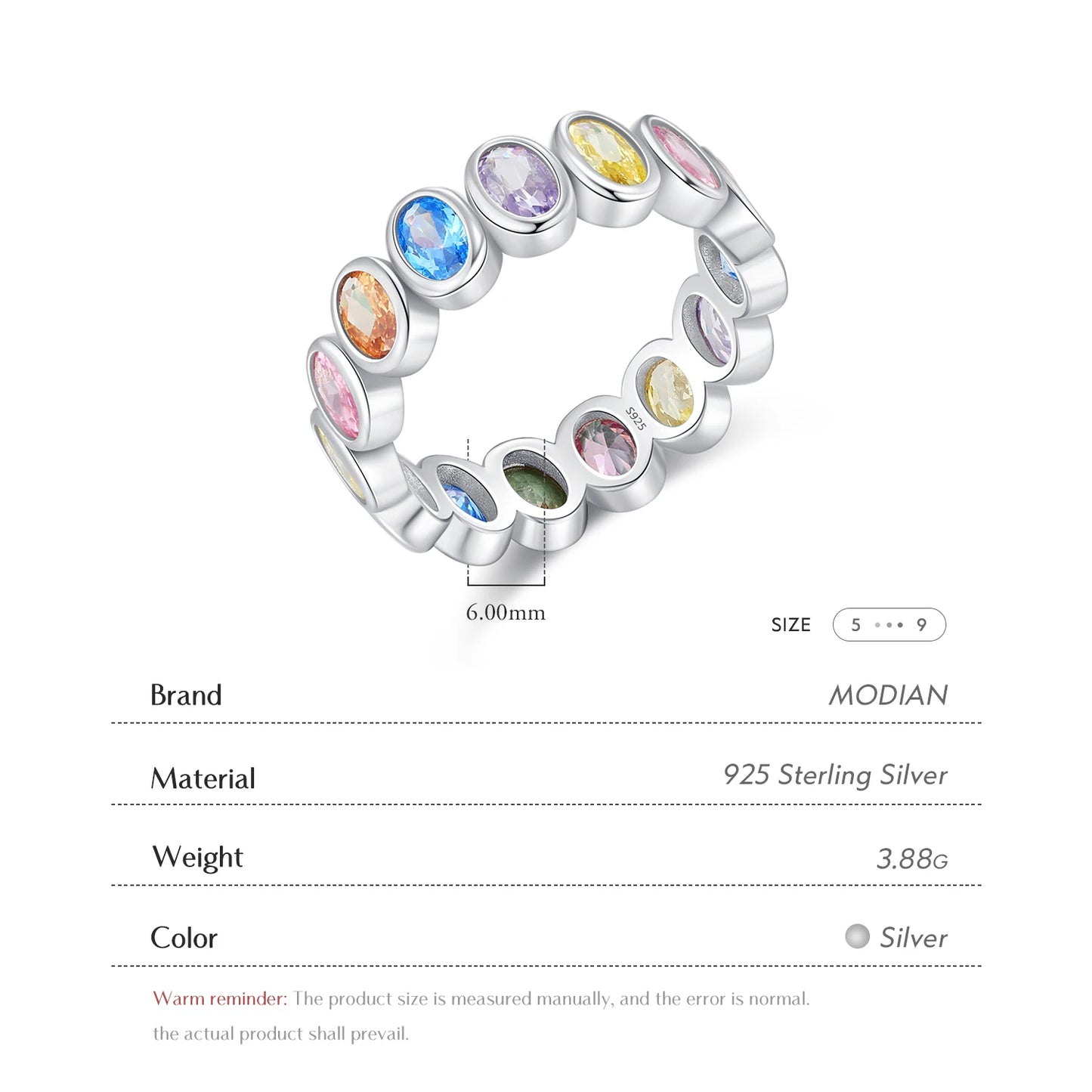 MODIAN 925 Sterling Silver Rainbow Color Cubic Zirconia Rings Luxury Wedding Engagement Rings Band For Women Jewelry