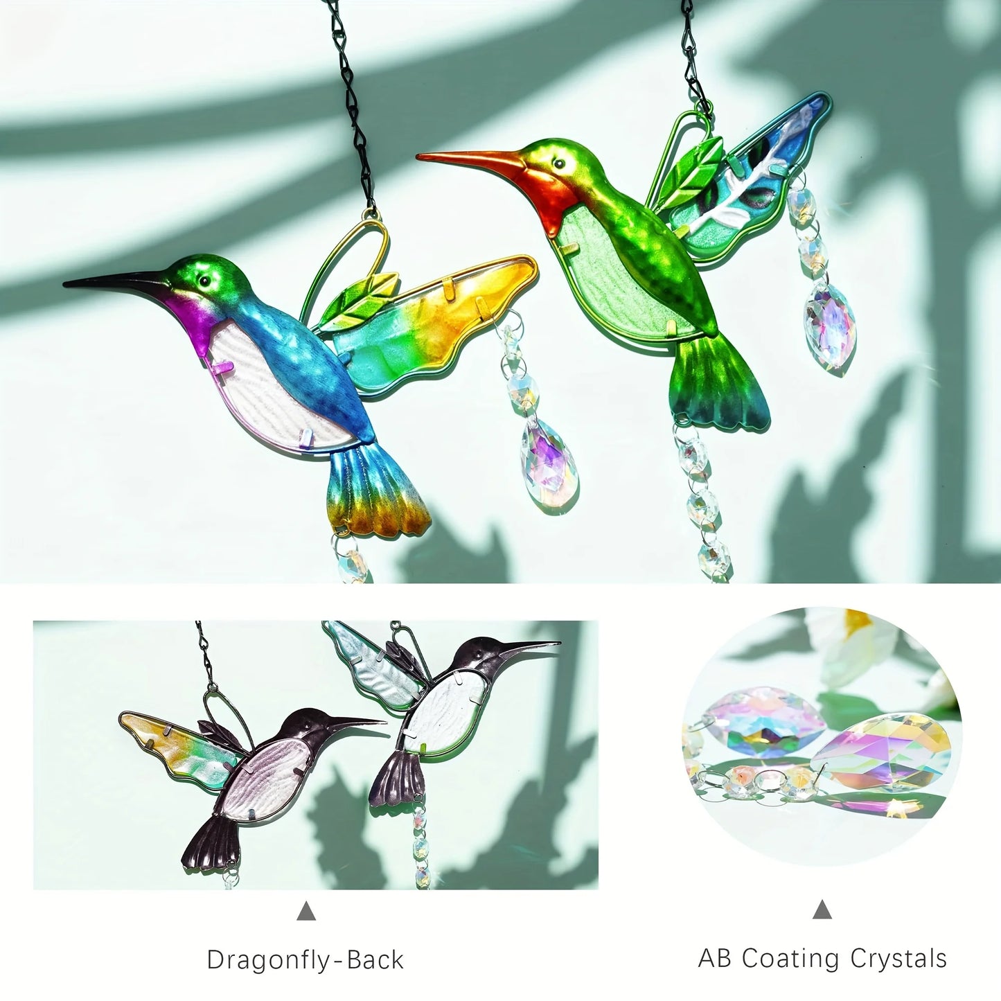 Tejesa 2 hummingbird sun catchers   /stained glass window hangings/rainbow maker crystal prism sun catchers for outdoor and indoor home