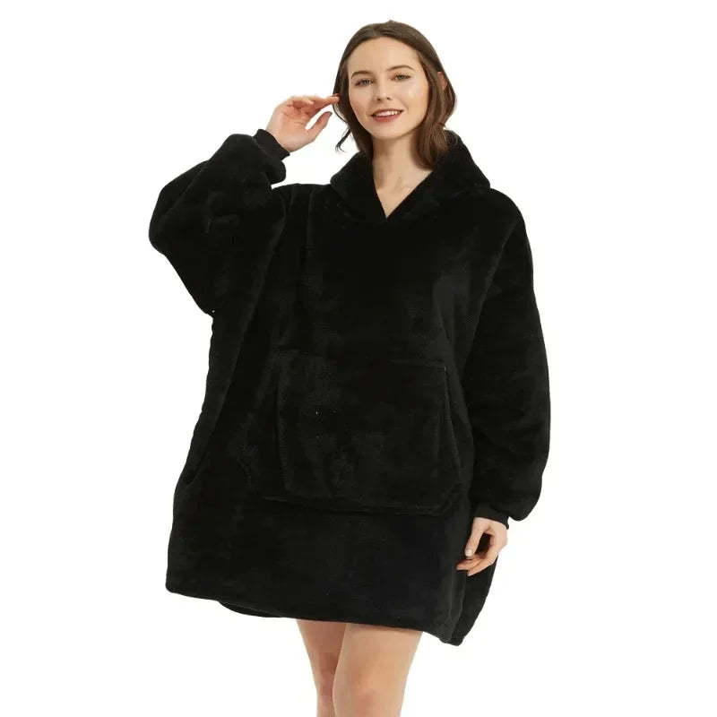Winter Hoodies Sweatshirt Women Men Pullover Fleece Giant TV Oversized Blanket with Sleeves Robe Wearable Blankets
