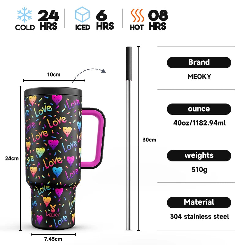 Hemasa  1PC 40oz Tumbler Straws Cup With Lids Drinkware Juice Bottle/ Double Wall Stainless Steel Cups Gift