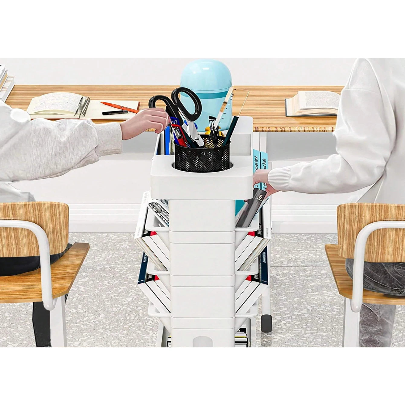1pc 5 Tier Book Rack Storage Bookshelf, Multilayer Capacity Rotatable Removable Plastic Practical Rolling Organization