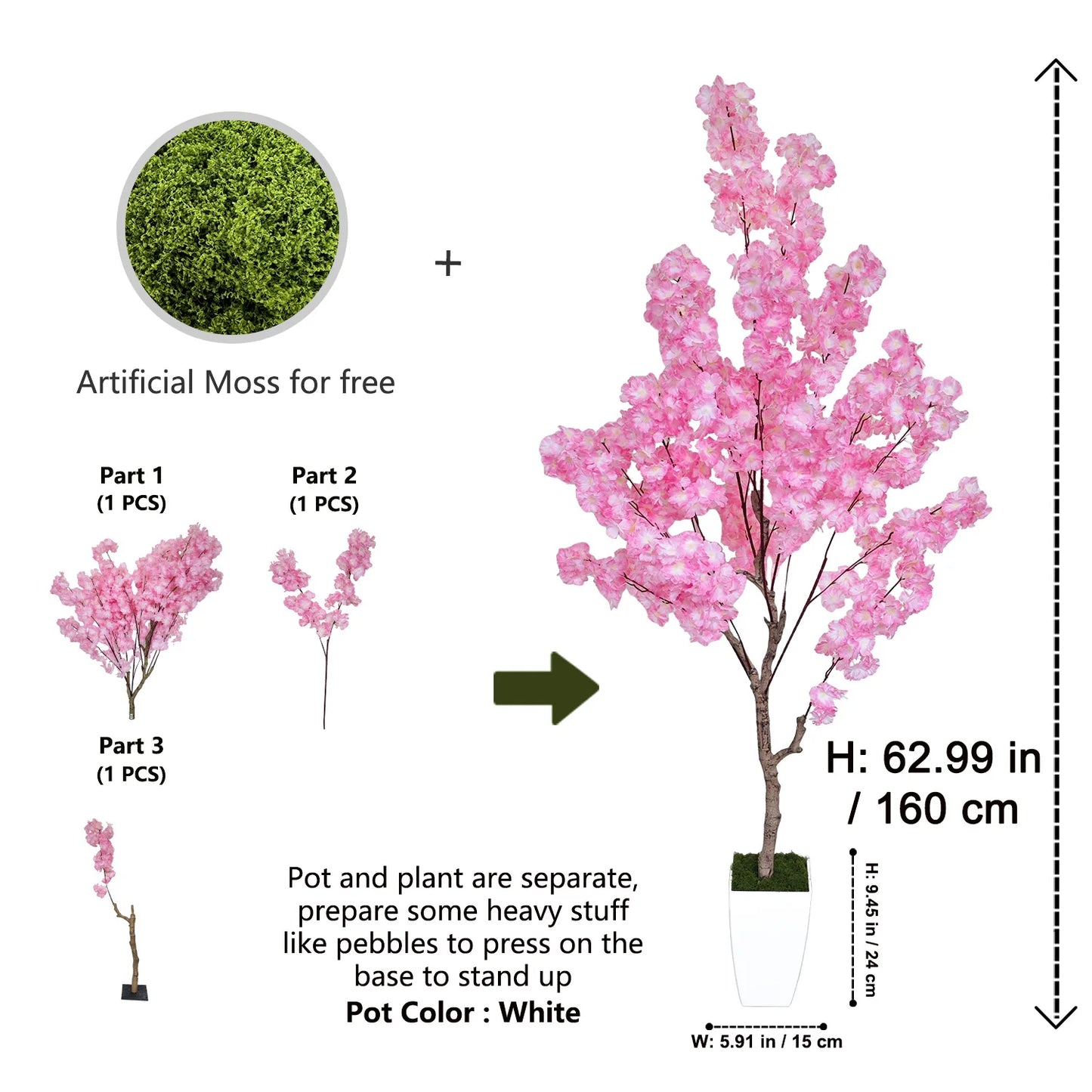 Tejesa 160-210CM Artificial cherry blossom tree plant Indoor outdoor Ornament fake plant for home wedding party living room decoration