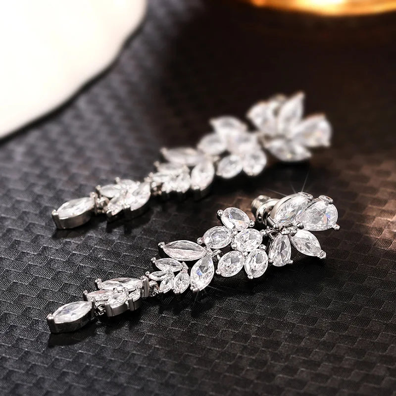 Hemasa Romantic Wedding Party Earrings with Bright Zirconia Pendant Ear rings
