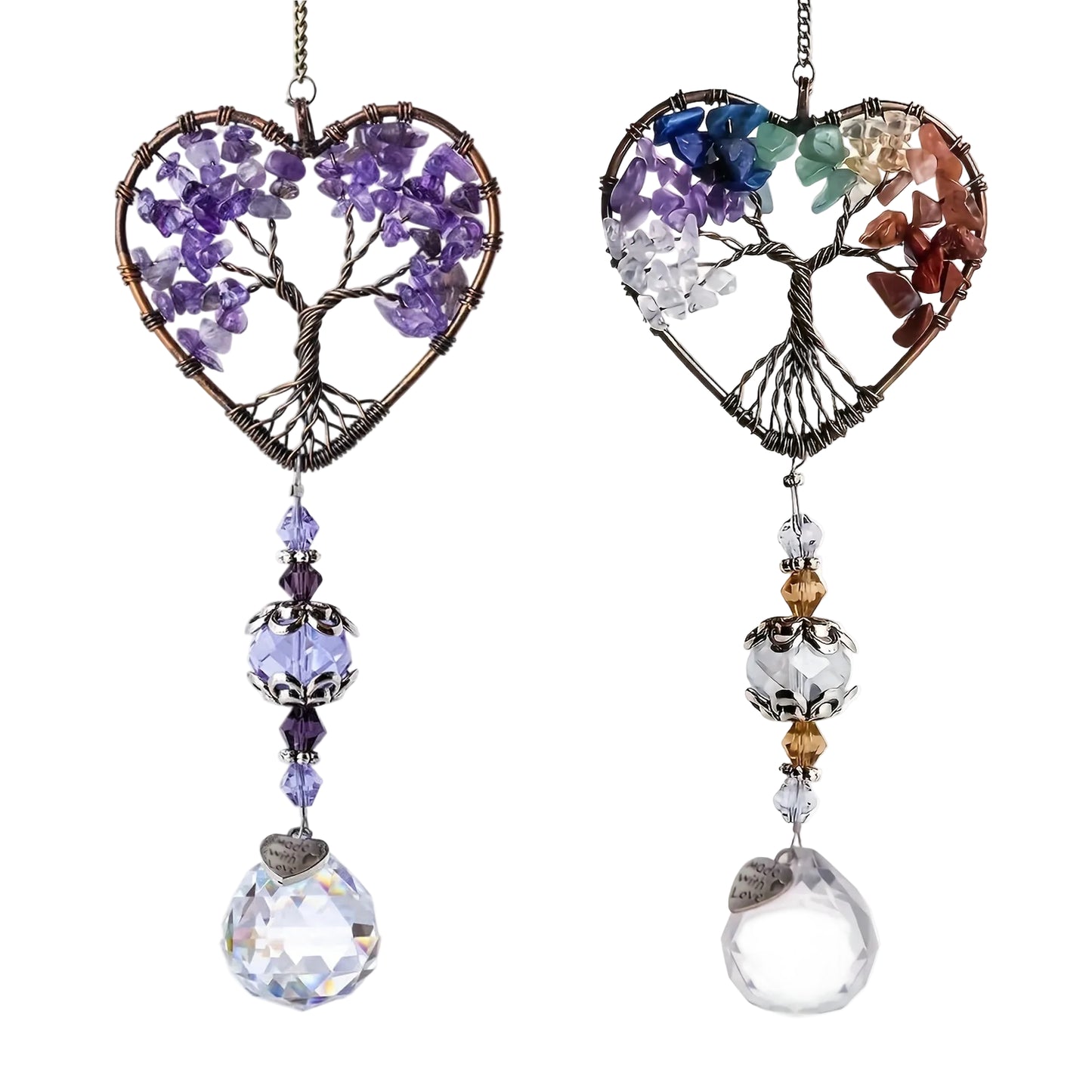 Tejesa  Rainbow Crystal Sun Catcher/Tree Of Life Suncatchers Heart Shaped Hanging Ornament Chakra Stones Window Crystal Ball Prism
