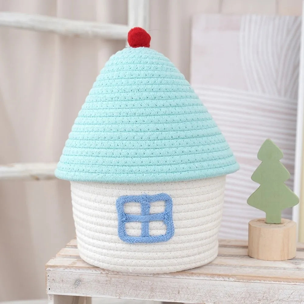 Tejesa Gift Cotton Rope Woven Storage Basket House Shape Ins Style Desk Organizer Handwoven Sundries Container Box Bedroom Decor