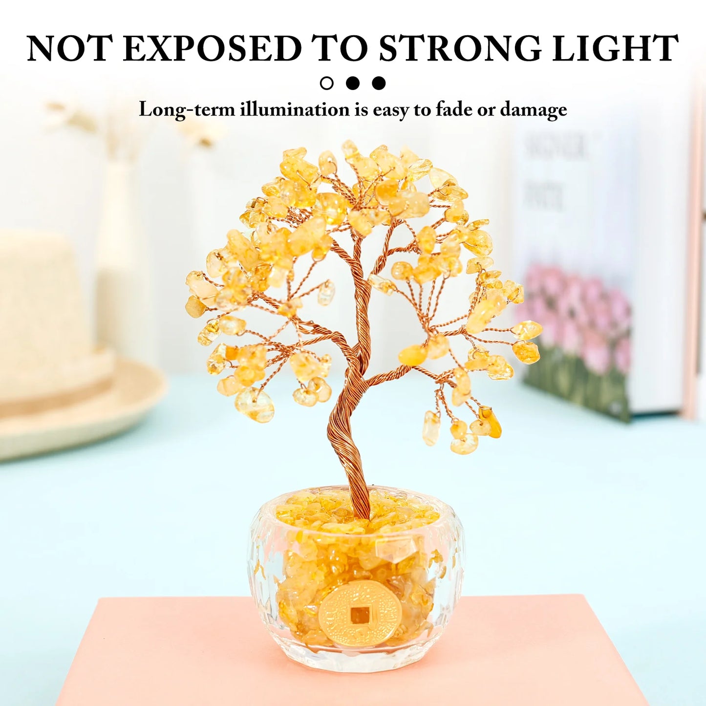 Mini Crystal Money Tree Copper Wire Wrapped Crystal Tree Potted Plant Healing Gemstone Yoga Feng Shui Trees Home Crystal Decor
