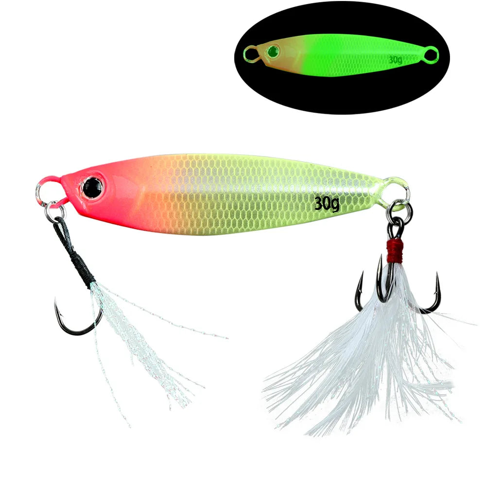 Tejesa Luminous Jigging Lure for Long CastingJIG 7g- 30gFeather Hook Sea Fishing Floating Shore Mackerel