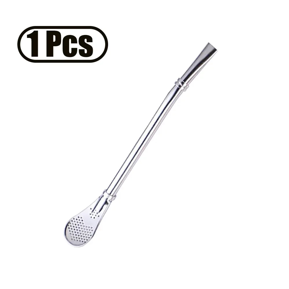 1-10Pcs 304 Stainless Steel Drinking Straw Spoon Tea Filter Reusable Bombilla Gourd Cocktail Straw Spoon Coffee Bar Accessory