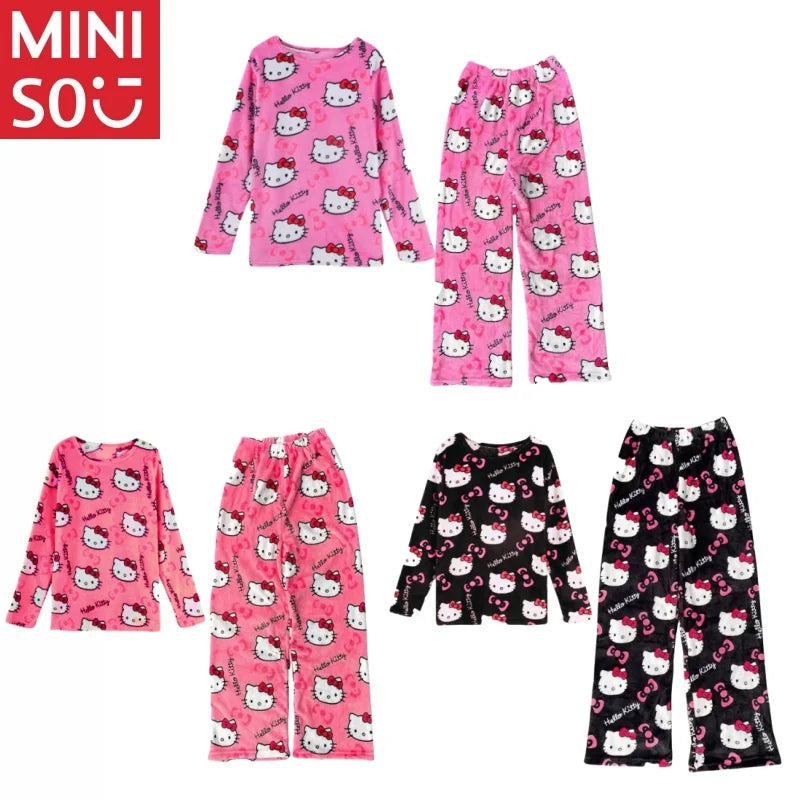 Hemasa  Hello Kitty  Loungewear Set Loose Flannel Ladies Pajama Pants  for Girls