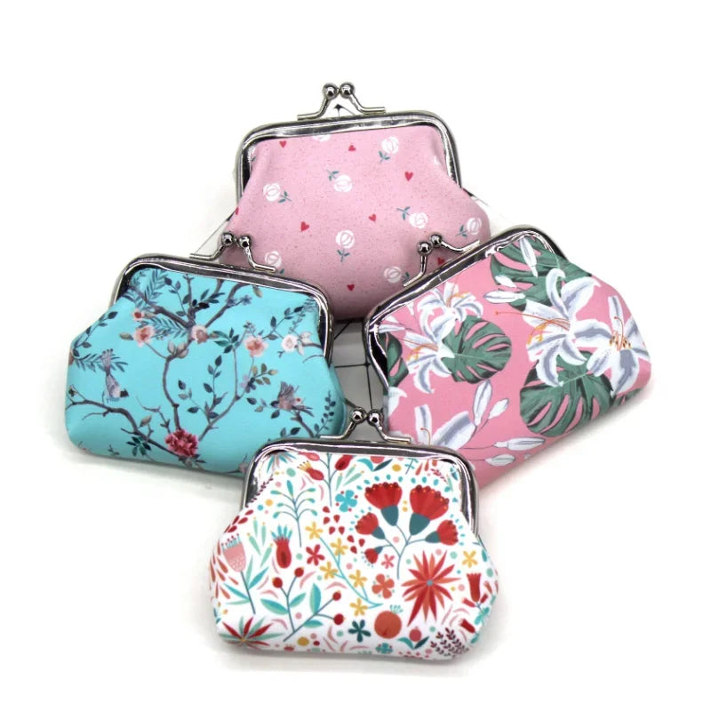 Hemasa  Flower Printing Coin Purses Girl  / Ladies  Purse Female Mini Money Bag PU Leather Key Card Holder Wallet