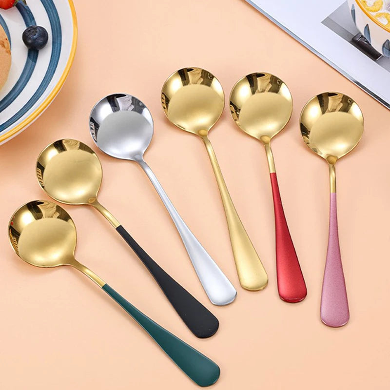 Stainless Steel Soup Spoons Korea Home Kitchen Ladle Capacity Gold Silver Mirror Polished Flatware For Coffee Tableware