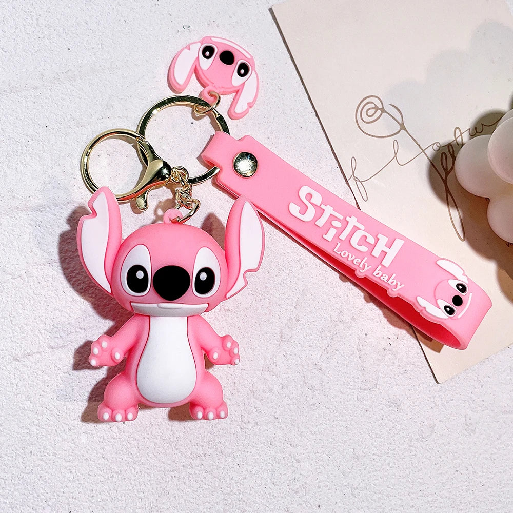 Disney Lilo & Stitch Keychain Cartoon Figure Coffee Candy Stitch Silicone Pendant Keyring Car Key Holder Jewelry Accessories