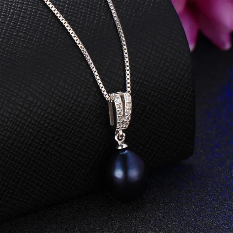 Dainashi 100% Genuine Natural Freshwater Oval Pearl Necklace 925 Sterling Silver Zircon Pendant Floating Fine Jewelry for Women