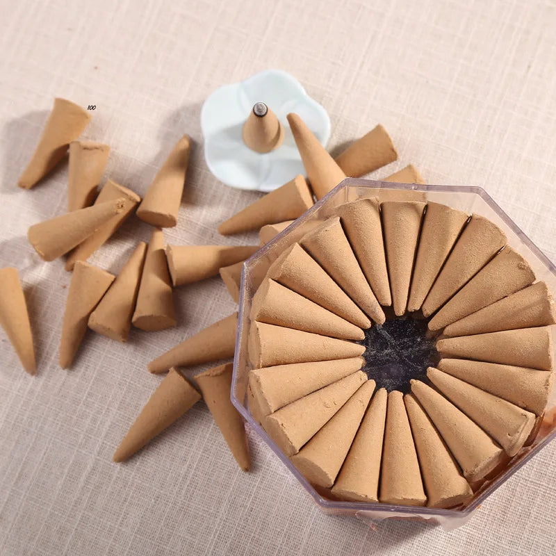 Hemasa 100pcs/box Sandalwood Incense Cone Room Air Freshener Aroma Rich Home Cone Tower Incense