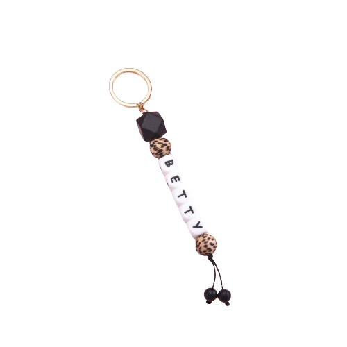 Hemasa Personalized 2-8 Letters Name Leopard Silicone Bead Keychain/ Fashion Bag Pendant Charm