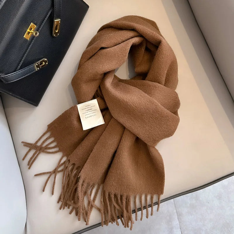 China Red Pure Wool Scarf Women's Autumn and Winter Warm Mother Scarf Light Luxury High-end Fringed Shawl