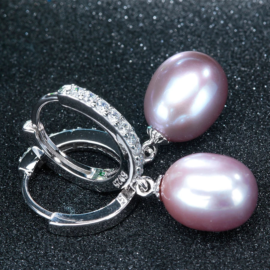 Simple 925 Silver 8-9mm Pearl Earring for Women Real Natural Freshwater Pearl Rice Round Hoop Earrings Fashion Jewelry Gifts