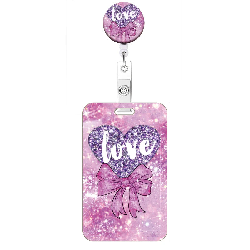 New Style Color Love  Retractable Clip Reel Card Holder Heart Shape ID Business Work Card Yoyo Badge Holders Office Supplies