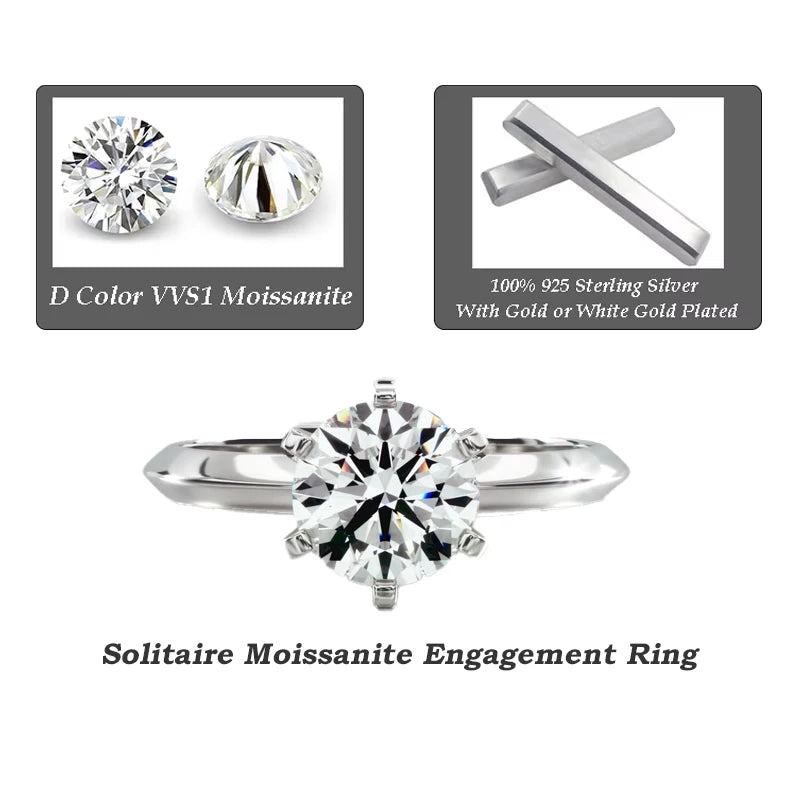 BAMOER Gold Plated Solitaire Six Prong Moissanite Engagement Ring, 925 Sterling Silver Moissanite Wedding Band for Women