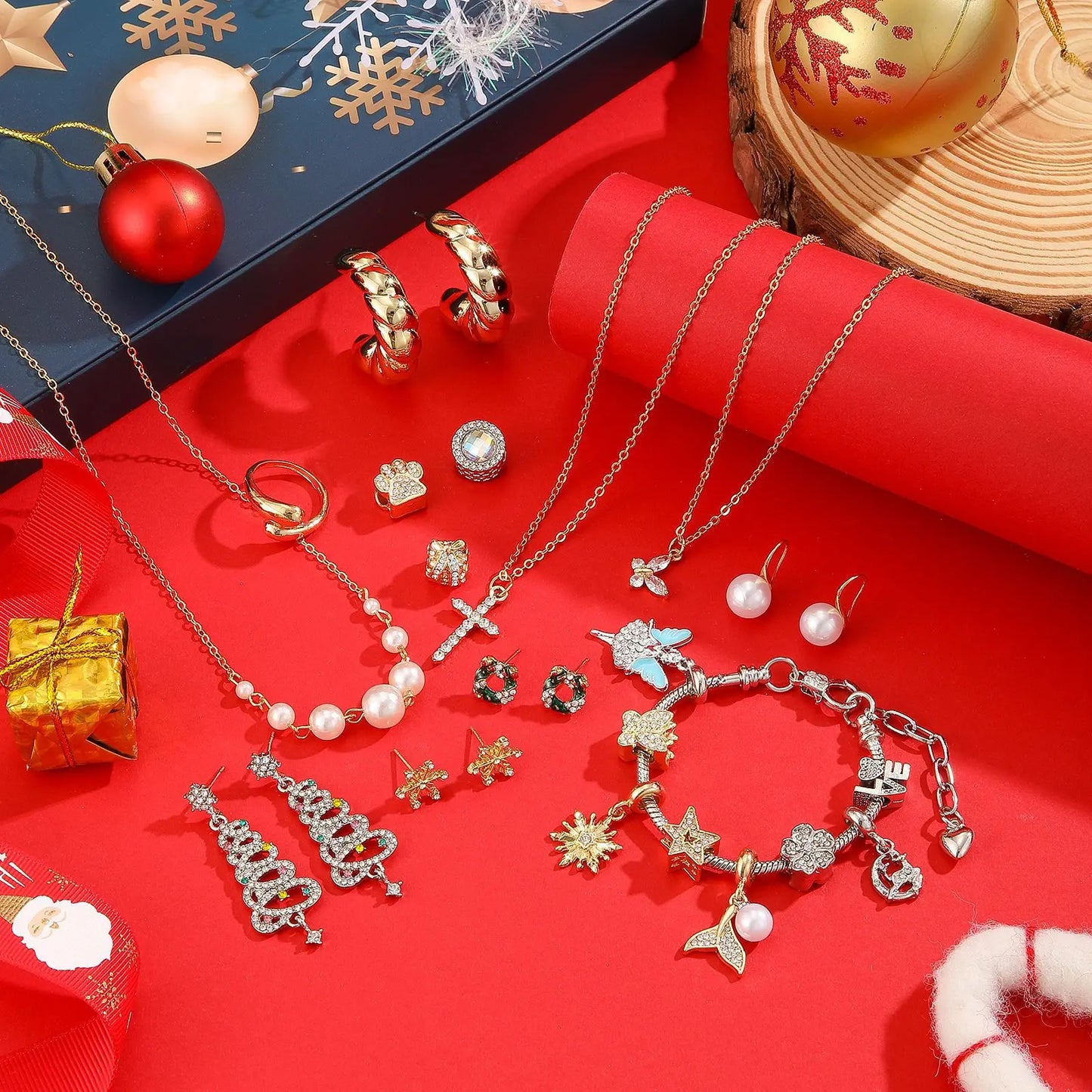 Tejesa Christmas Advent Calendar 24 Days Countdown Necklace Bracelet Blind Box DIY Christmas Decoration Surprise Gift Blind Box