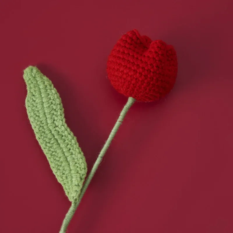Hemasa 3Pcs  Cute Knitted Tulip Flower Creative Crochet Tulip Artificial Bouquets Graduation Flower Bouquet Wedding Friends Gift