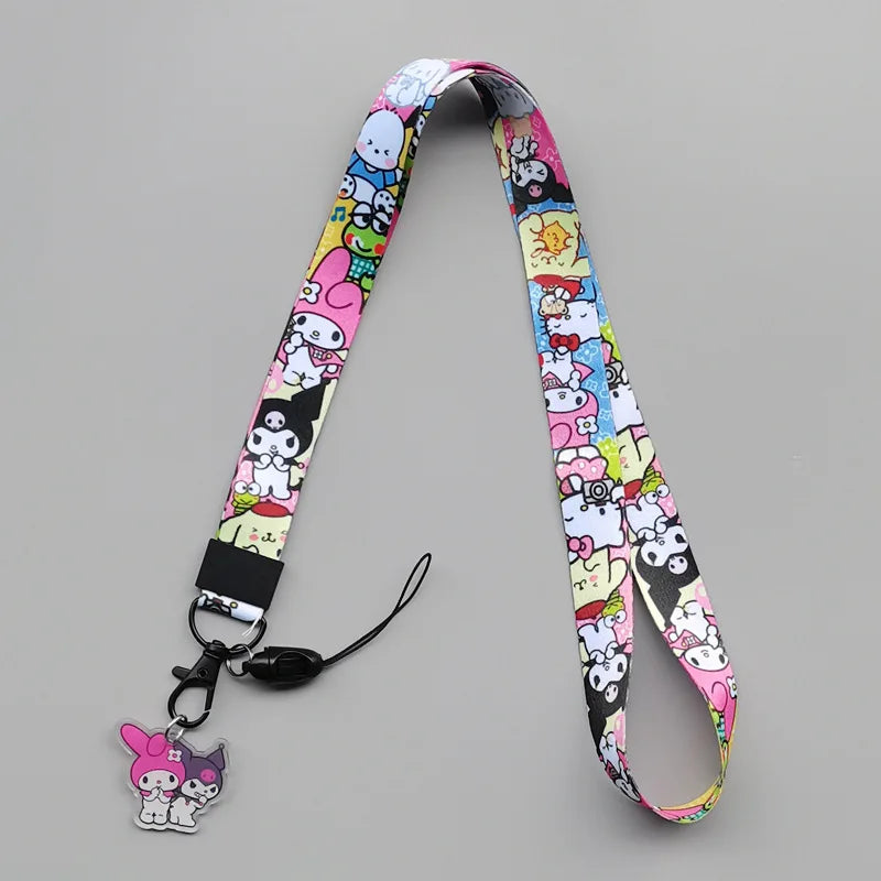Anime Hellokitty Phone Lanyard Cartoon Flat Woven Strap Kawaii Kuromi My Melody Cospaly Kids Toys Birthday Gifts