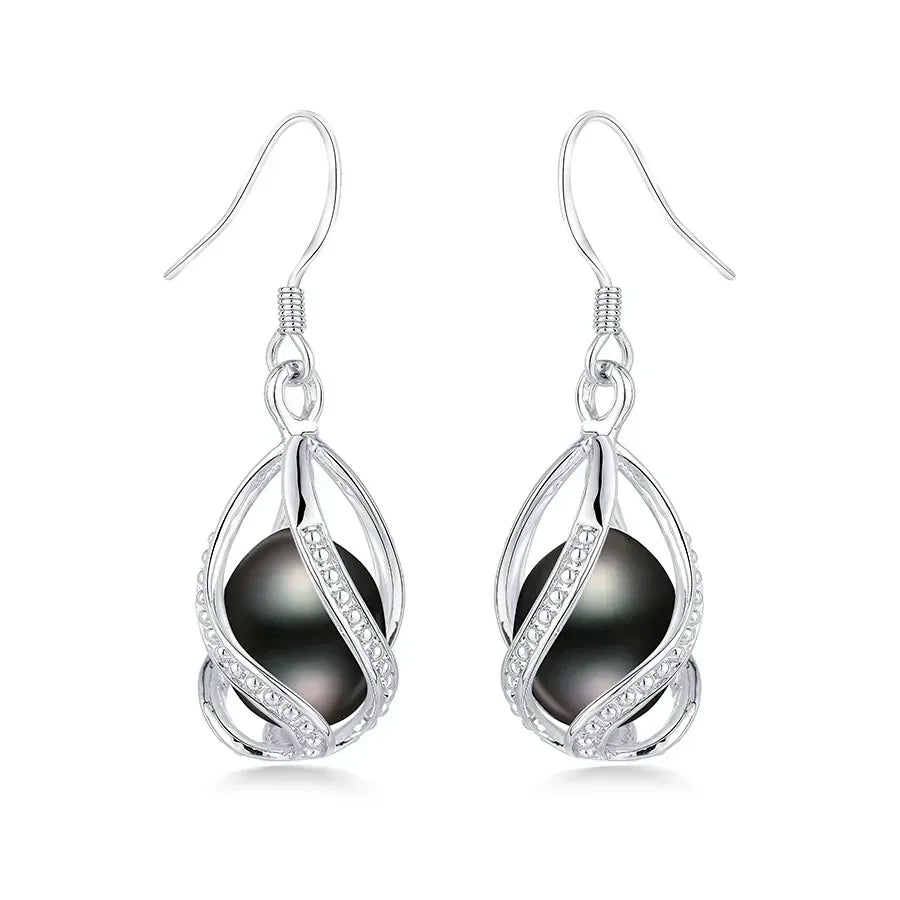 YWYC 7-8mm Natural Freshwater Pearl Drop Earrings Rice Shape Pearl In Cage 925 Silver Earrings for Women Jewelry Gift