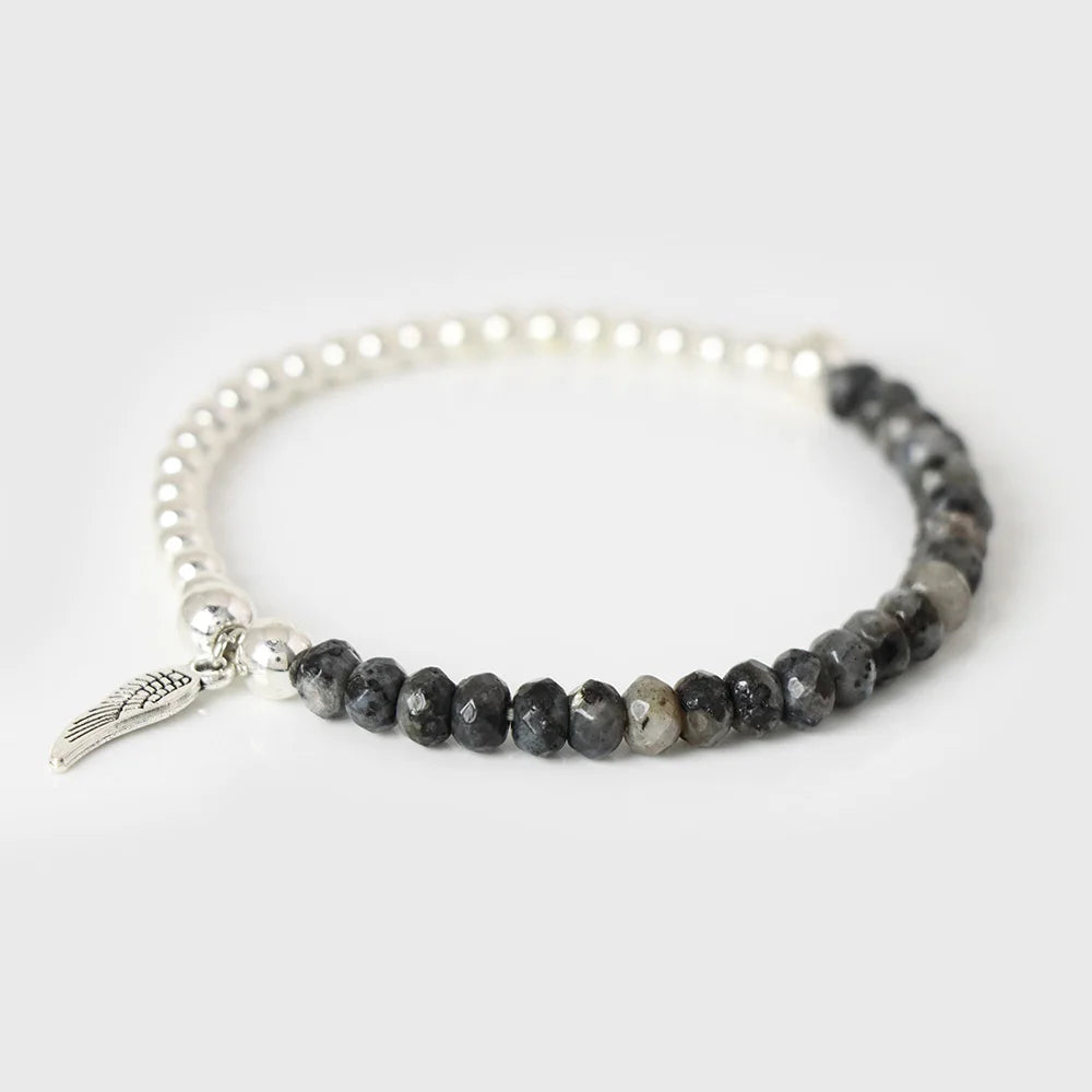 Fashion Angel Wing Charm Bracelet Faceted Natural Stone Bracelets Labradorite Beads Lucky Bracelet for Men Women Energy Jewelry