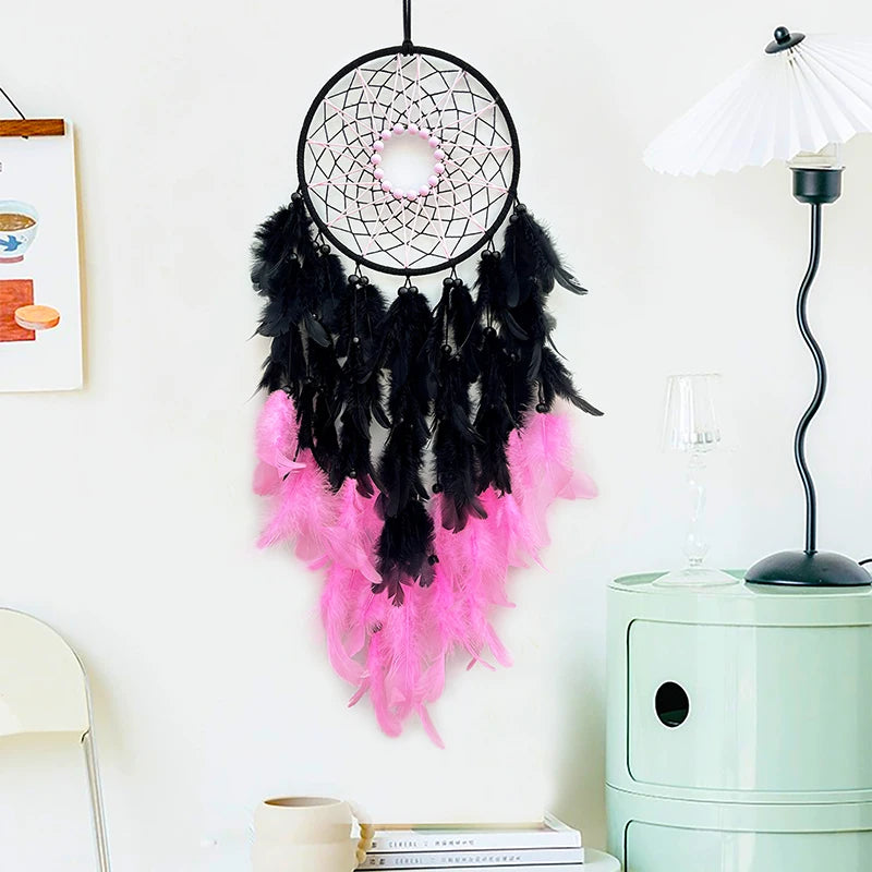 Hemasa Pink and Black Colour  Feathers  Dream Catcher Wind Chime Living Room Bedroom for  Gifts