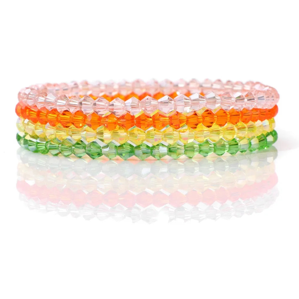 Crystal Bracelet Shiny 4Pcs/Set Faceted Czech Austria Crystal Beads Bracelet Women Men Bangles Shiny Jewelry Fashion Party Y2K