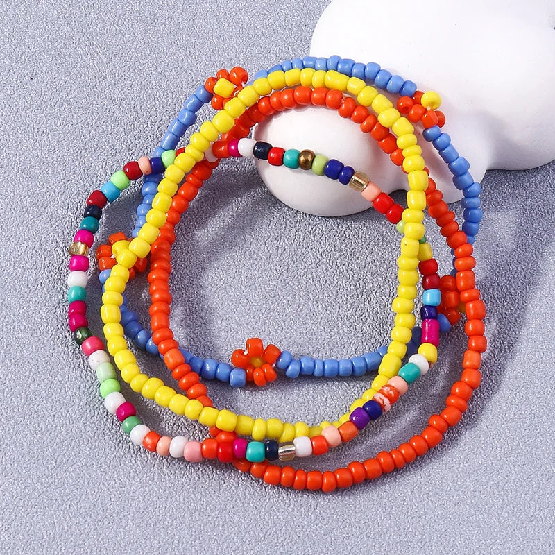 Bohemia Multilayer Colorful Beaded Bracelets Set For Women Heart Shell Flower Butterfly Charms Bracelet Summer Jewelry Gifts