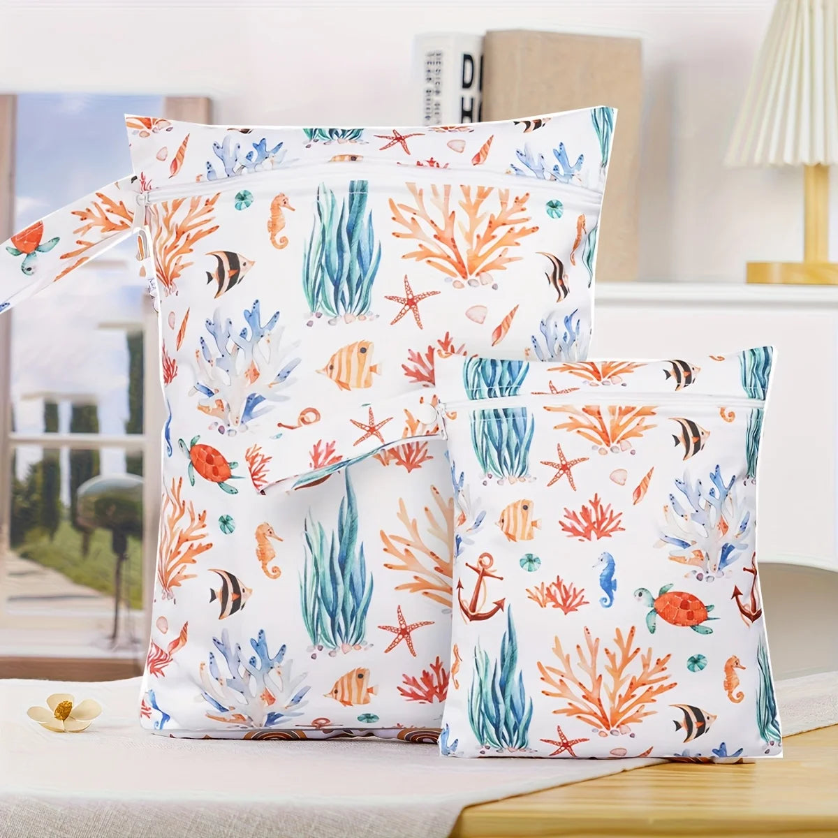 Tejesa  2pcs Set Baby Diaper Bag Waterproof Wet Dry Pack Blanket Storage Pouch Nappy Insert Tote Purse Travel Stroller Carry Bag