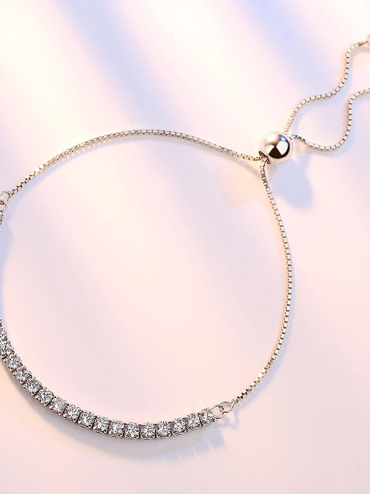 Noble hot 925 Sterling Silver Bracelet Love Elegant Zircon Tennis Crystal Chain for Women Fashion  Engagement Wedding Glam