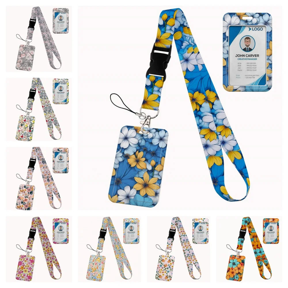 Tejesa  Flower design Lanyard Business Credit Card Holder/ Neck Strap Keychain Hang Rope ID Badge Holder