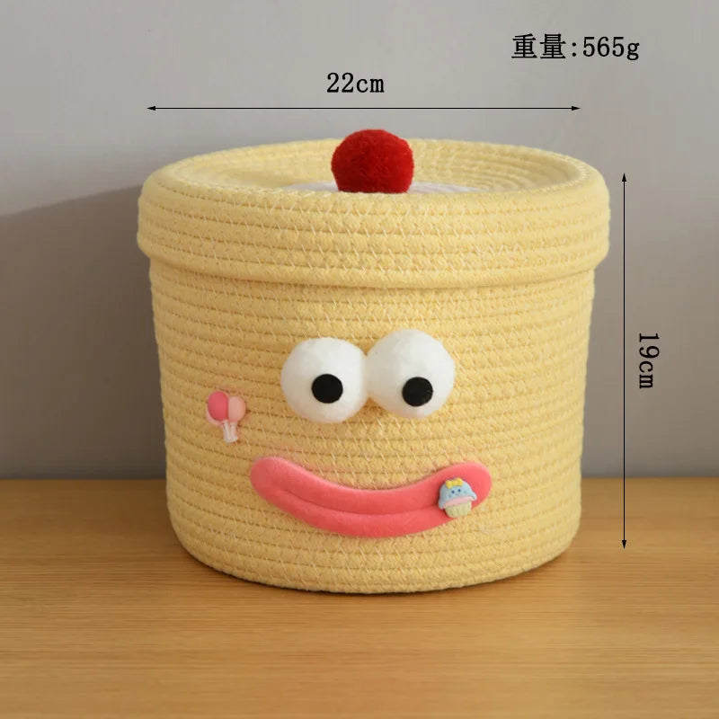 Tejesa Large Capacity  Woven Basket with Lid Cartoon House aped Storage Container Fun Desktop Organizer Basket for Home Use