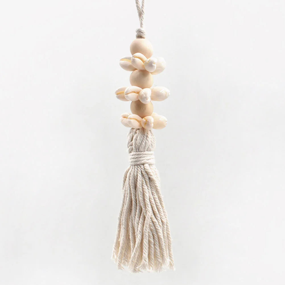 Hemasa 2pcs Seashell Wood Bead Garland Cowrie Shell Bead Garland Tassel Coastal Garland Wall Hanging Accent Home Decor Nautical Farmhouse