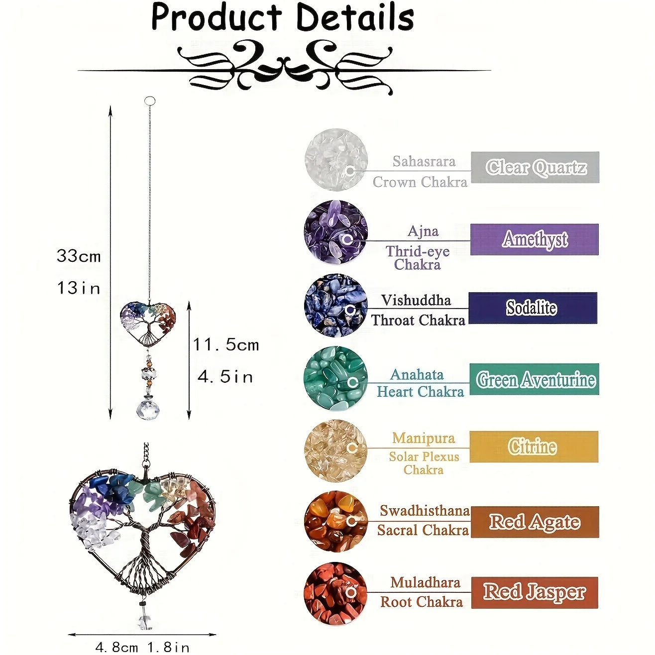 Tejesa  Rainbow Crystal Sun Catcher/Tree Of Life Suncatchers Heart Shaped Hanging Ornament Chakra Stones Window Crystal Ball Prism