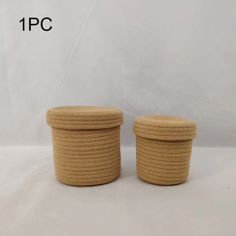 Cotton Rope Woven Storage Basket With Lids Home Decor Desktop Storage Basket for Sundries Snacks Pet Products Kids Toy Fruits
