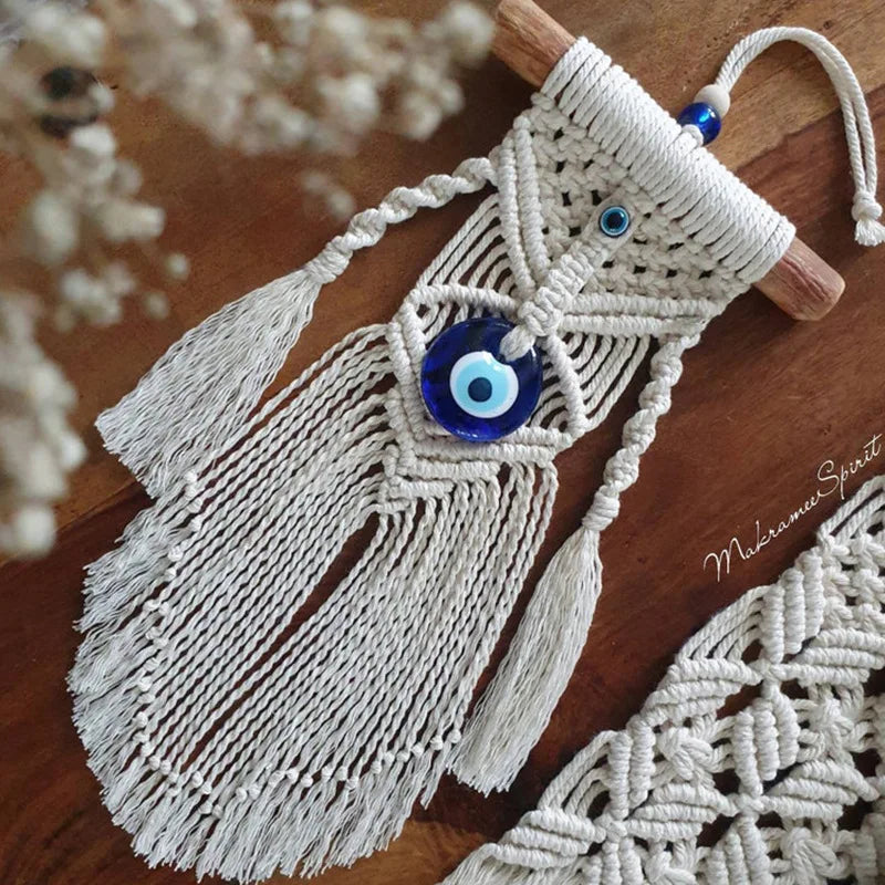 Tejesa Children's Room Decoration with Blue Eyes Pure Handmade Cotton Thread Woven Tapestry Hanging