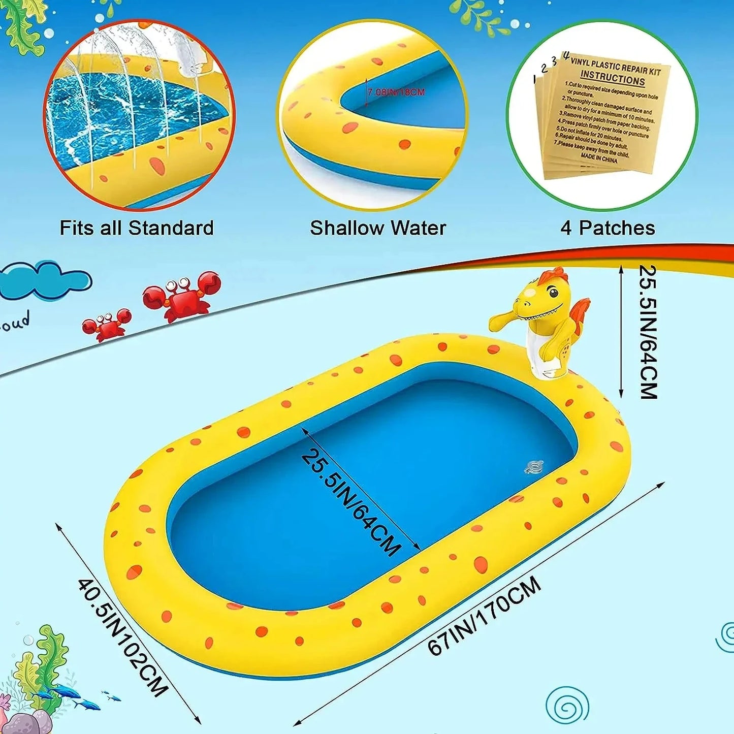 Hemasa Inflatable Children Swimming Pool for Kids / Dinosaur Sprinkler Kiddie Pool