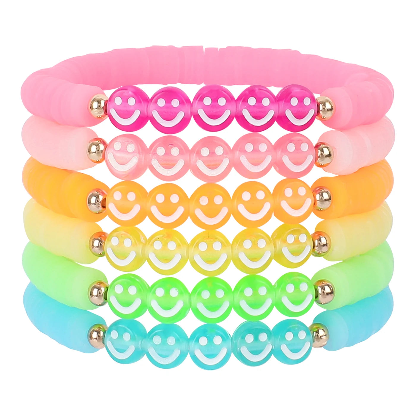 Makersland 6pcs/set Clay Beads Bracelets for Women, Fashion Jewelry for Ladies Girls, Trendy Cute Charm Rainbow Bracelets Women
