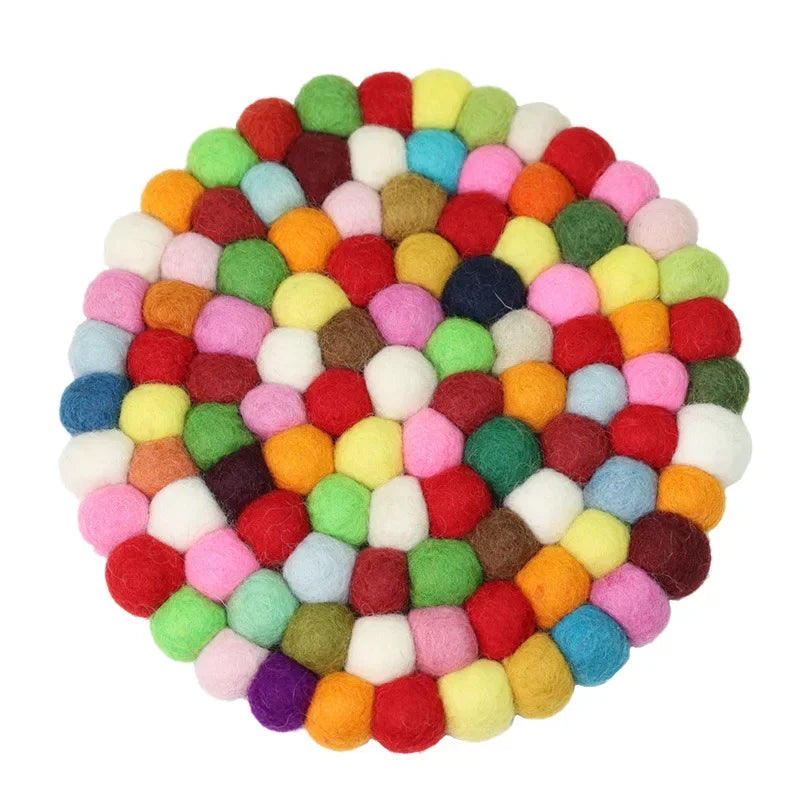 Hemasa Colorful Warm Forest Series Wool Felt Handmade Puncture Colorful Ball Cup Mat Insulated Meal Mat(set of 5 )