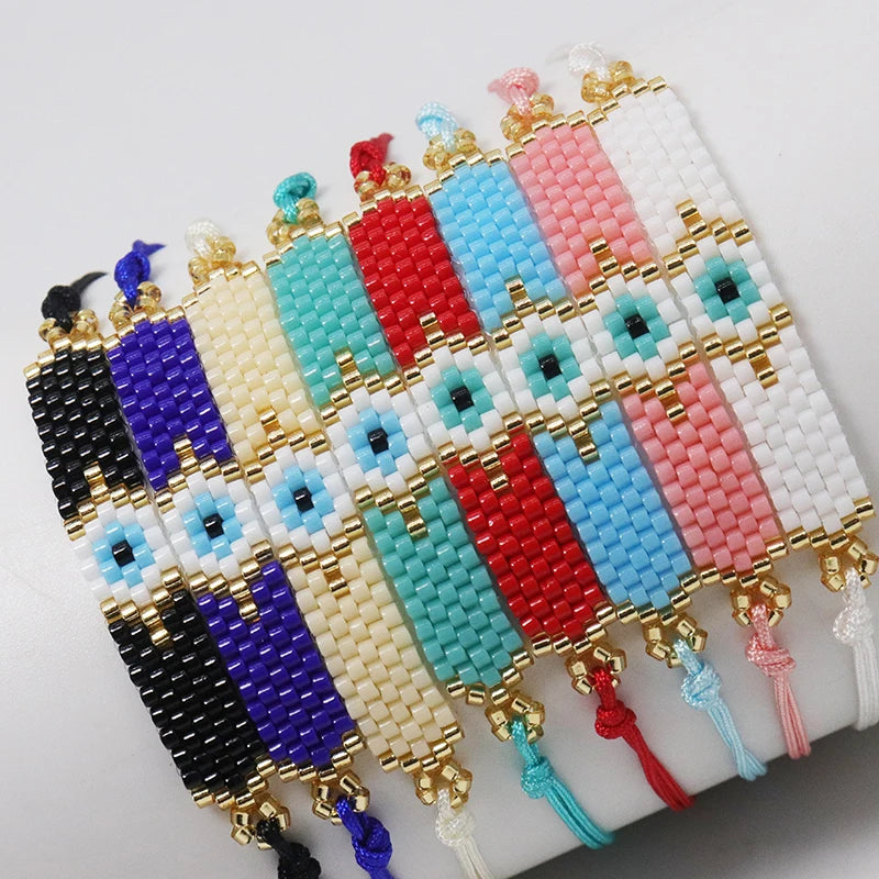 ZHONGVI Classic Delicate Miyuki Beads Bracelets for Women Multicolored Evil Eye Design Vacation Friendship Jewelry