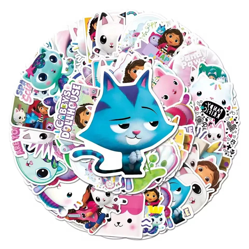 Gabby Dollhouse Cats Birthday Party Gifts Keychain Stickers Snap Bracelet Reusable Straws Gift Bags Carnival Gabby Party Favors