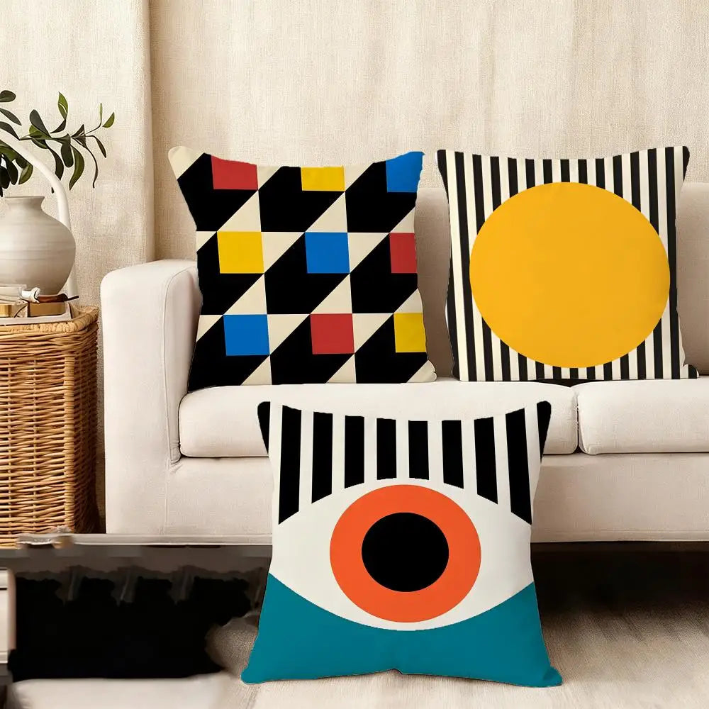Hemasa  4Pcs Geometry Cushion Cover Soft Plush Fabric Double-Sided Printed Sofa Cushion Cover for All Seasons Home Decor